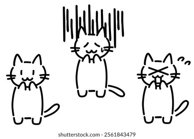 Set of hand-drawn full-body illustrations of cats