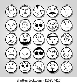 Set of hand-drawn funny cartoon faces.