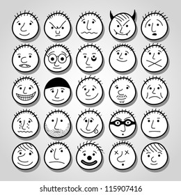 Set of hand-drawn funny cartoon faces.