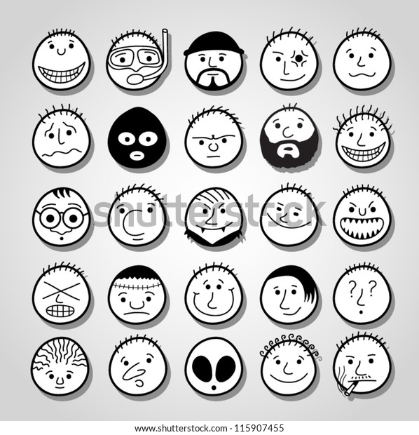 Set Handdrawn Funny Cartoon Faces Stock Vector Royalty Free 115907455 Shutterstock 0695