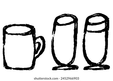 Set of hand-drawn glass illustrations by brush