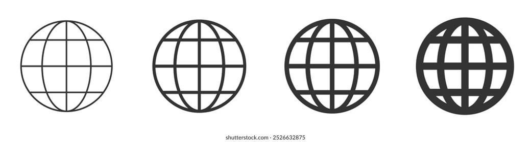 Set of hand-drawn globe icons in sketch style, ideal for global, geography, or travel-related designs. Vector illustration