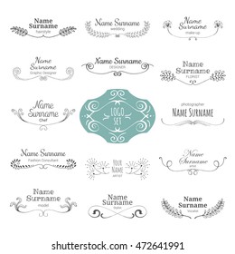 Set of hand-drawn graphic personal logos for the creative team. Vector collection.