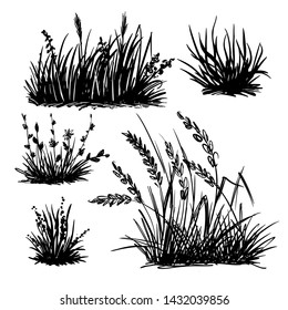 A set of hand-drawn grass, black forts for graphic design.