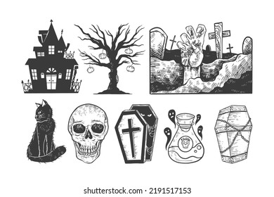 Set of Handdrawn Halloween Illustration