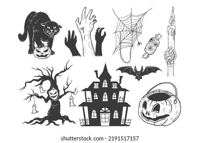 Set of Handdrawn Halloween Illustration