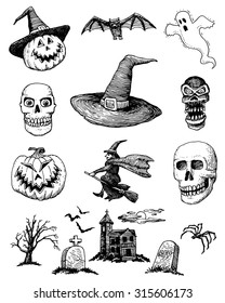 A set hand  drawn Halloween items for creating your layouts 