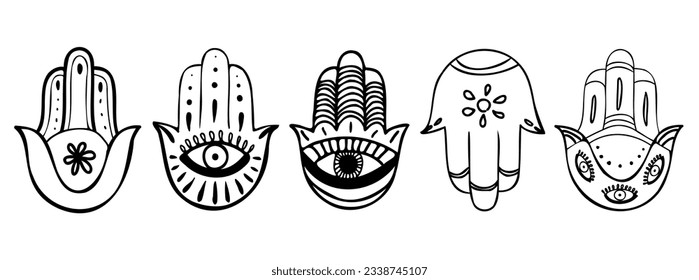 Set of hand-drawn hamsa amulets.
