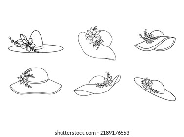 Set of Hand-drawn Hat with Flower Decoration Illustrations 
