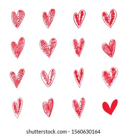 set of hand-drawn heart symbols, vector collection