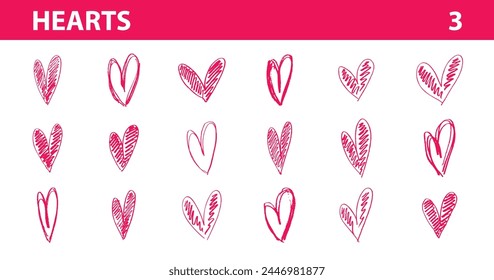set of hand-drawn heart symbols, vector collection