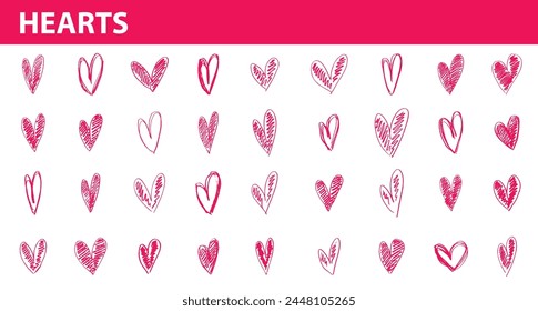 set of hand-drawn heart symbols, vector collection