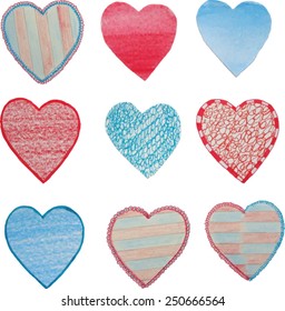 Set of hand-drawn hearts. 