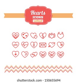 Set of hand-drawn hearts icons