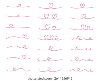 Conjunto de Ilustraciones vectoriales de línea de corazones dibujados a mano. Dibujado a mano, decorativo, doodle, línea de arte
