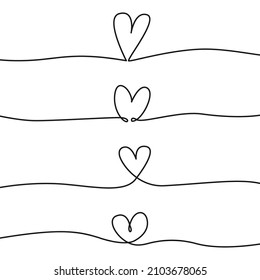 Set of hand-drawn hearts on a white background. Valentine's Day. One continuous line. Love concept. Vector illustration