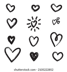 Set of hand-drawn hearts on a white background. Doodle style. Vector illustration.