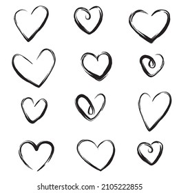 Set of hand-drawn hearts on a white background. Doodle style. Vector illustration.