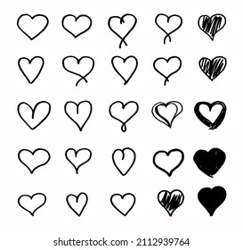 set of hand-drawn hearts with a pen. Isolated vector illustrations on a white background. Background with drawings of hearts.
