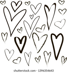 Set of hand-drawn hearts. Vector heart shapes. Doodles.