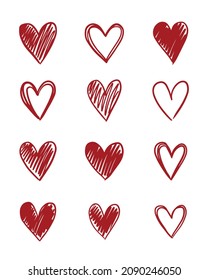 A set of hand-drawn hearts. Vector illustration for Valentine's Day