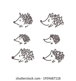 Set of hand-drawn hedgehogs. Vector illustration for postcards