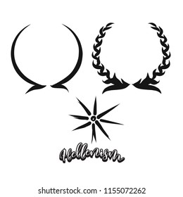  Set of hand-drawn Hellenism symbols. Various religious historical symbols painted by hand. Vector drawing.