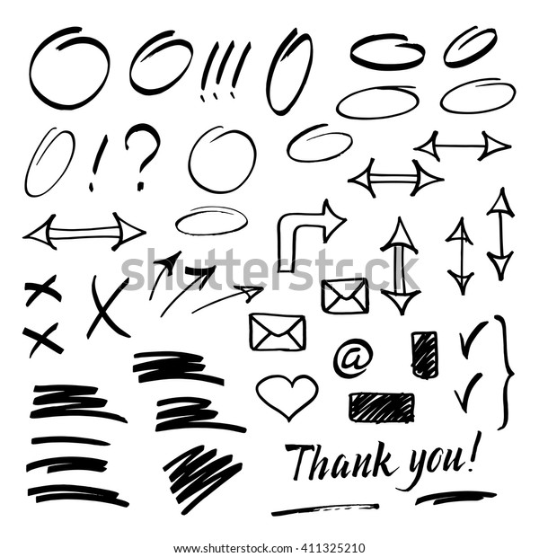 Set of hand-drawn highlighting elements.\
Sketched set for presentation. Highlighting icons for selection of\
the important text / Vector\
illustration
