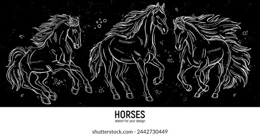 Set of hand-drawn horses sketches.