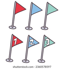 Set of hand-drawn illustrations of flags representing simple deformed ranks