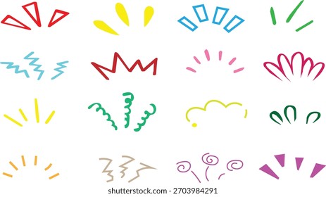 Conjunto de ilustraciones de líneas dibujadas a mano. Líneas concentradas, conciencia, inspiración, rayos de sol, sorpresas