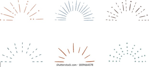 A set of hand-drawn illustrations of lines showing concentrated lines, awareness, inspiration, sunburst, sun rays, surprises, etc.