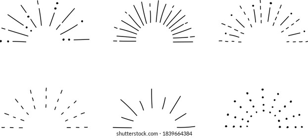 Un conjunto de ilustraciones a mano de líneas que muestran líneas concentradas, conciencia, inspiración, rayos solares, rayos solares, sorpresas, etc.