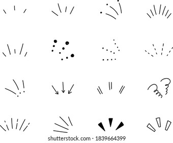 A set of hand-drawn illustrations of lines showing concentrated lines, awareness, inspiration, sunburst, sun rays, surprises, etc.