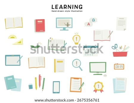 A set of hand-drawn illustrations related to learning.