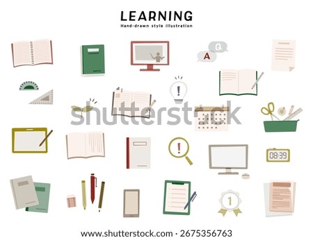 A set of hand-drawn illustrations related to learning.