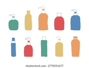 A set of hand-drawn illustrations of simple, unlabeled containers (colorful)