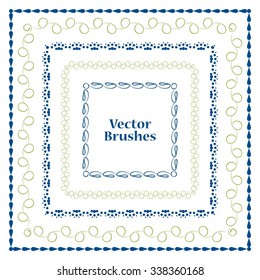 Set of hand-drawn ink brushes with inner and outer corner tiles. Vector illustration.