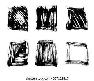 Set of hand-drawn ink squares. Vector illustration. Isolated.