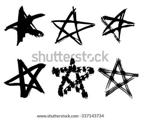 Set of hand-drawn ink stars. Vector illustration. Isolated.
