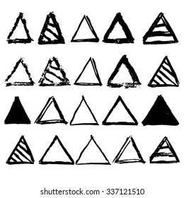 Set of hand-drawn ink triangles. Vector illustration. Isolated.