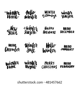 Set hand-drawn  inscription on New Year's theme. It can be used for a  invitation cards, brochures, poster, t-shirts, mugs etc.