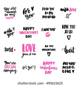 A set of hand-drawn  inscription on Valentines Day theme. It can be used for a  invitation cards, brochures, poster, t-shirts, mugs etc.