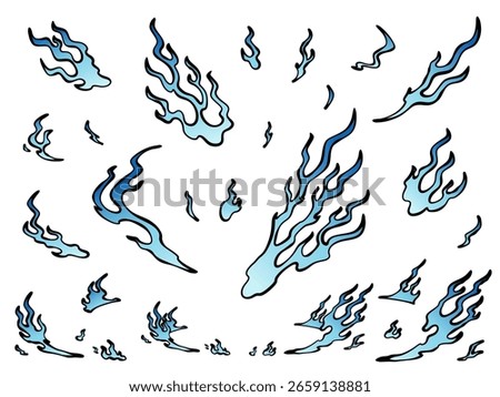 A set of hand-drawn Japanese-style flame effect illustration materials