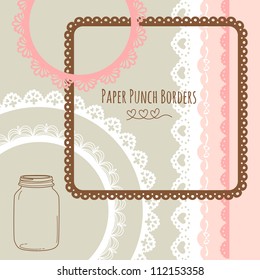 Set of hand-drawn Lace Paper Punch Borders and frames