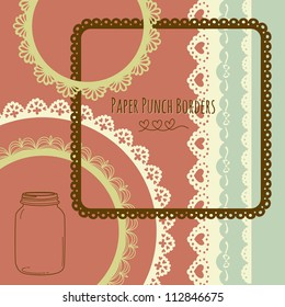 Set of hand-drawn Lace Paper Punch Borders and frames