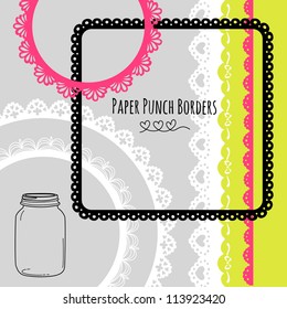 Set of hand-drawn Lace Paper Punch Borders and frames