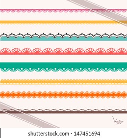 Set of hand-drawn Lace Paper Punch Borders and Ribbon 