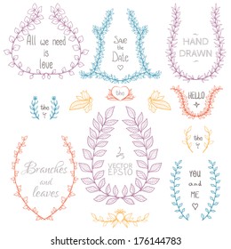 Set of hand-drawn laurels and frames