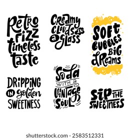 Set Hand-drawn lettering "Cream Soda" with the phrase in bold, playful style. Perfect for beverage branding, posters, and trendy merchandise.